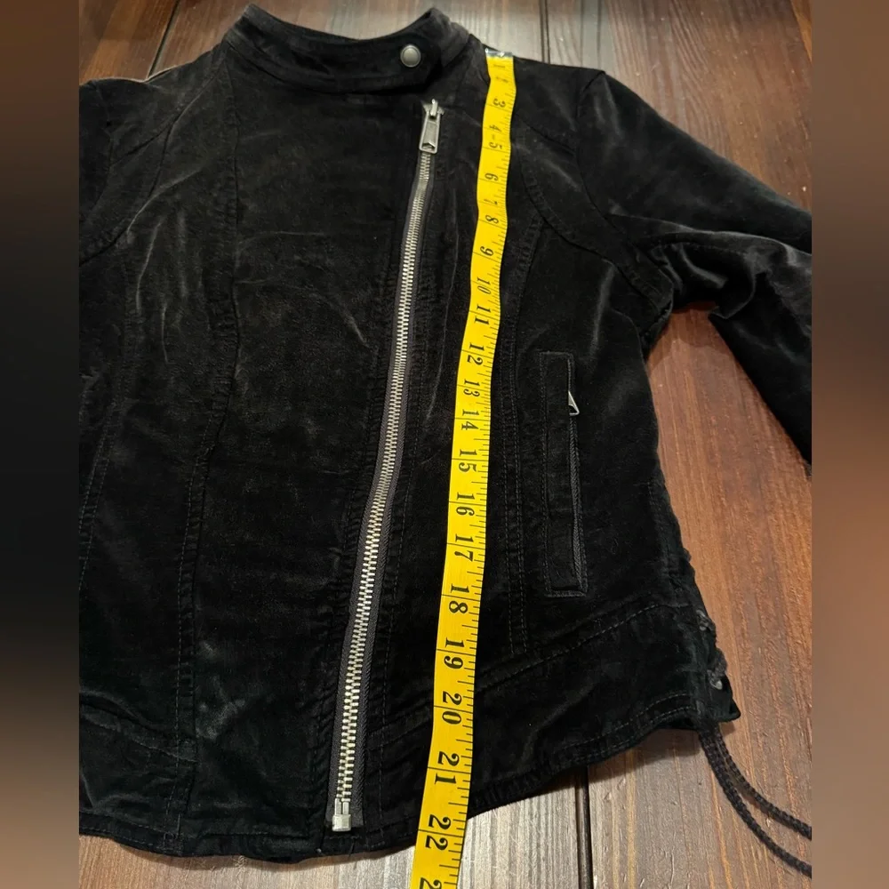 Free People Velvet Moto Laced Sleeve Zipper Jacket Black Size S - Picture 13 of 16